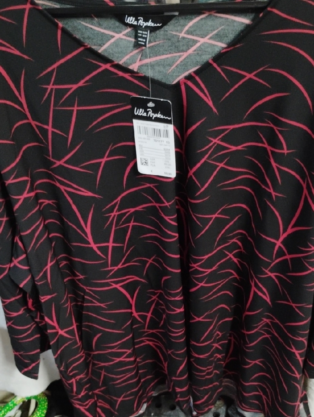 Ulla Popken Black Top with Pink Abstract Streaks
